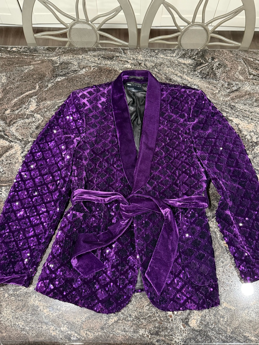 Asks Men’s Sequin Velvet Wrap Blazer - Purple